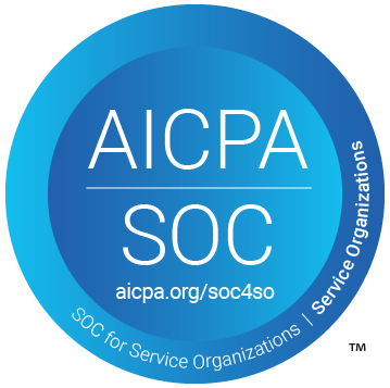 This image features the aicpa soc for service organizations seal, indicating certification or recognition in service organization control standards.