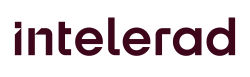 The image shows the Intelerad logo, which features the word "intelerad" in a dark, bold, sans-serif font against a transparent background.